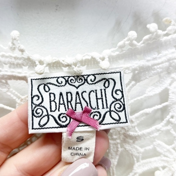 Anthropologie Baraschi Crochet lace Fringe short sleeve ivory cotton Top Sz S - Picture 7 of 8